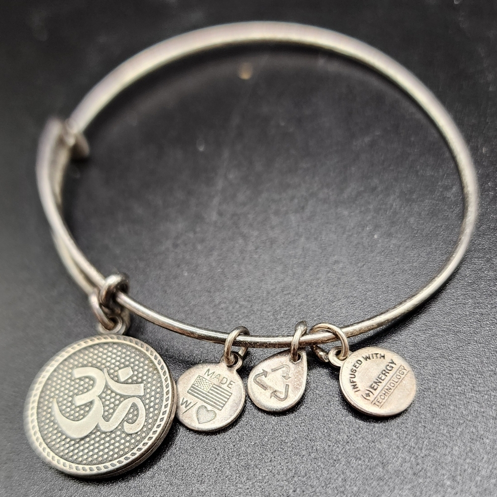 Alex and Ani Om Bracelet Silver tone Bangle Adjustable 2015
